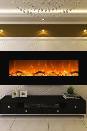 Glow Fire Elektrokamin 'Mars' | LED Wandkamin in schwarz mit Heizung (1500 W) | HxBxT: 55x126x13,6 cm