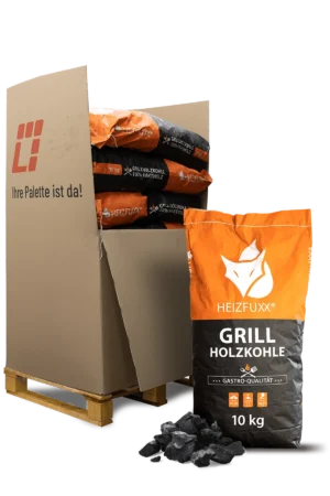 Heizfuxx Grillholzkohle Gastro-qualität 10kg x 12 Sack 120kg Palette