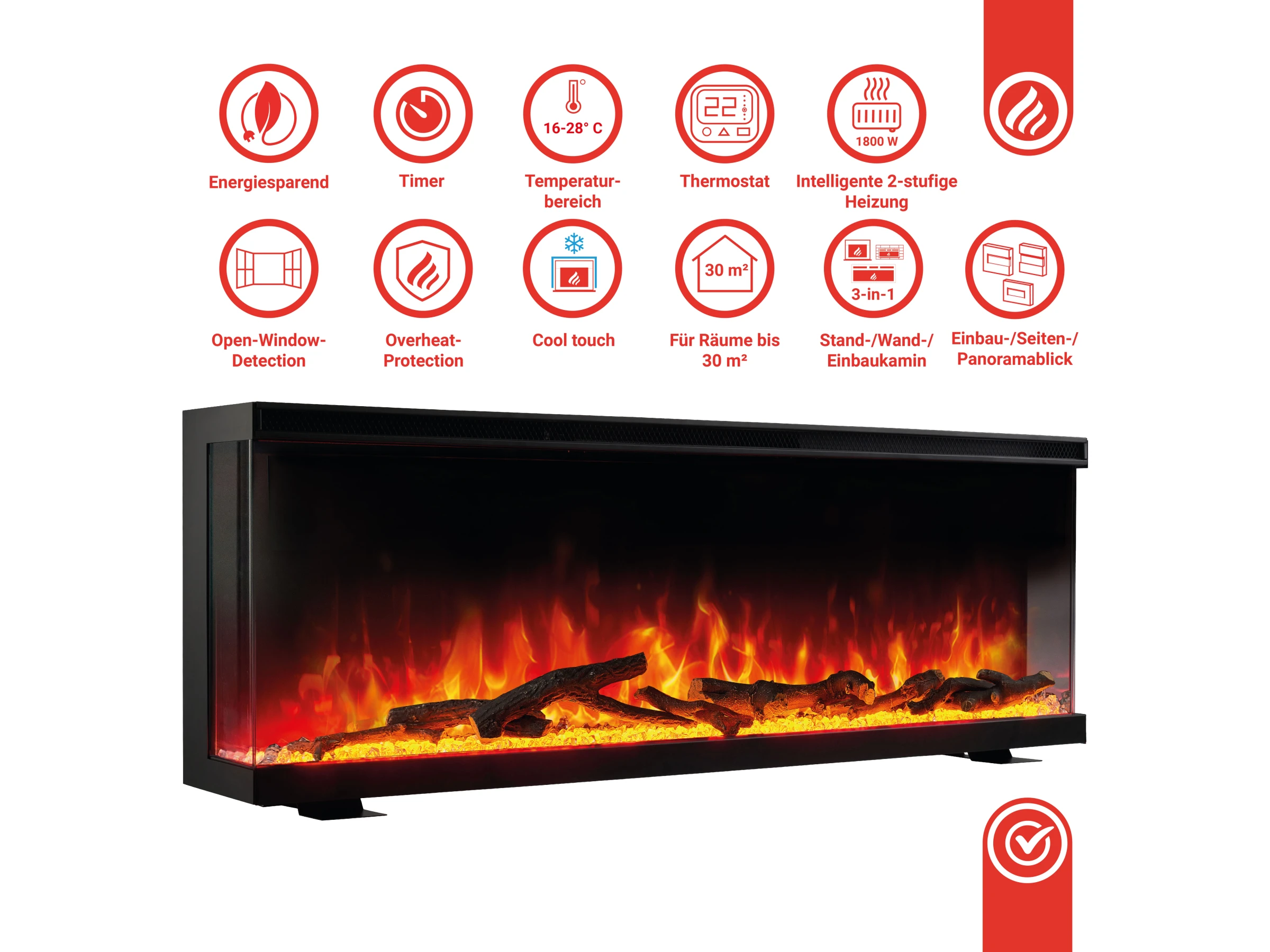 Kaminio Elektrokamin LEA 3in1 Kamin Panorama Heizung 3D-Effekt 12 Flammen 42" – Bild 12