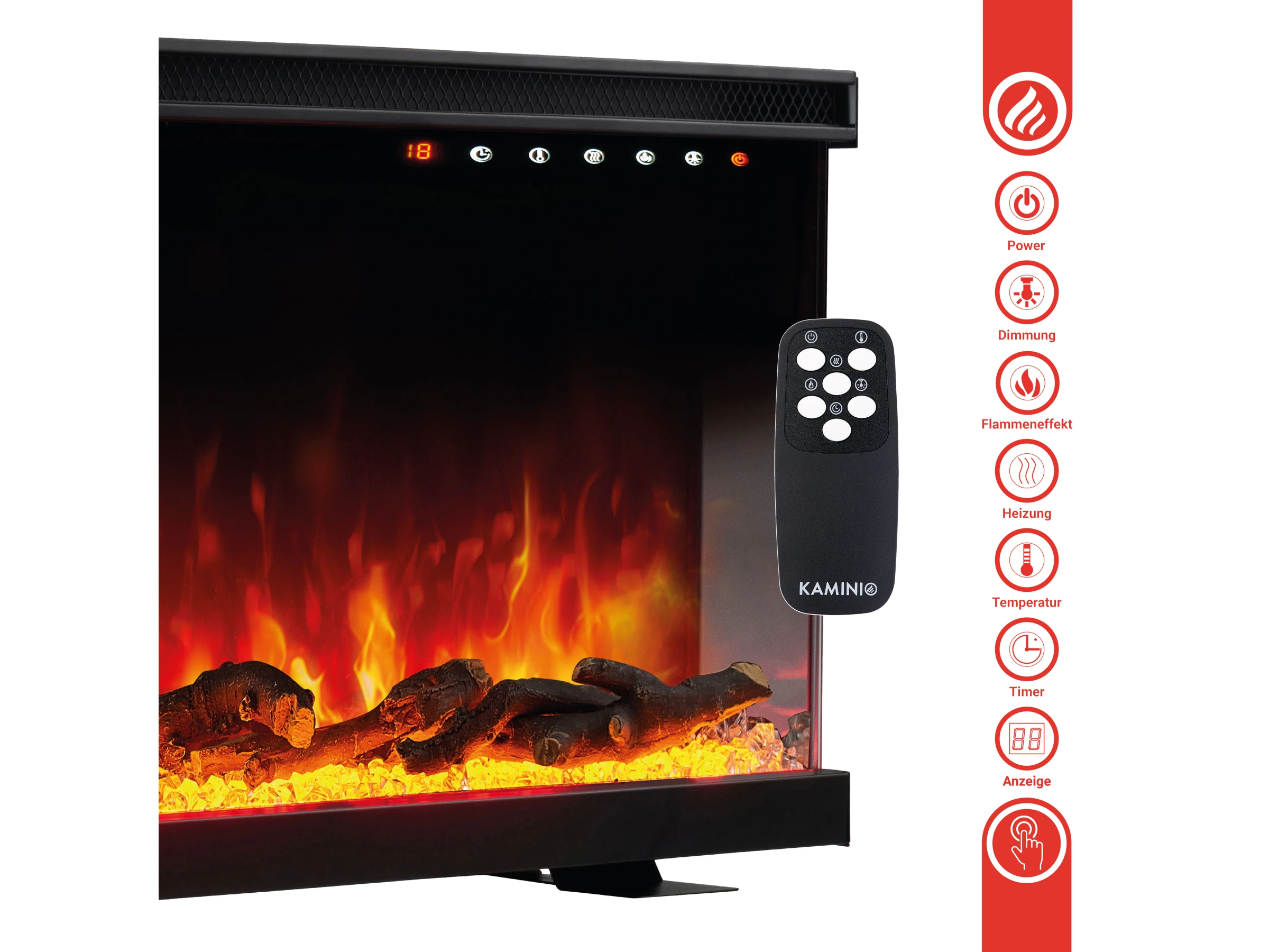 Kaminio Elektrokamin LEA 3in1 Kamin Panorama Heizung 3D-Effekt 12 Flammen 42" – Bild 15