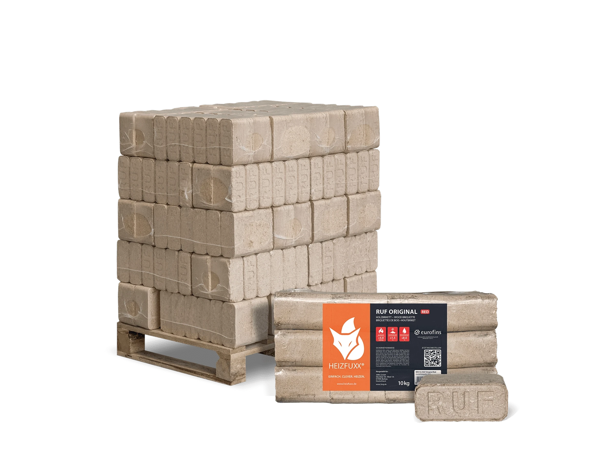Heizfuxx Holzbriketts Ruf Original Red 10kg x 30 Gebinde 300kg Palette