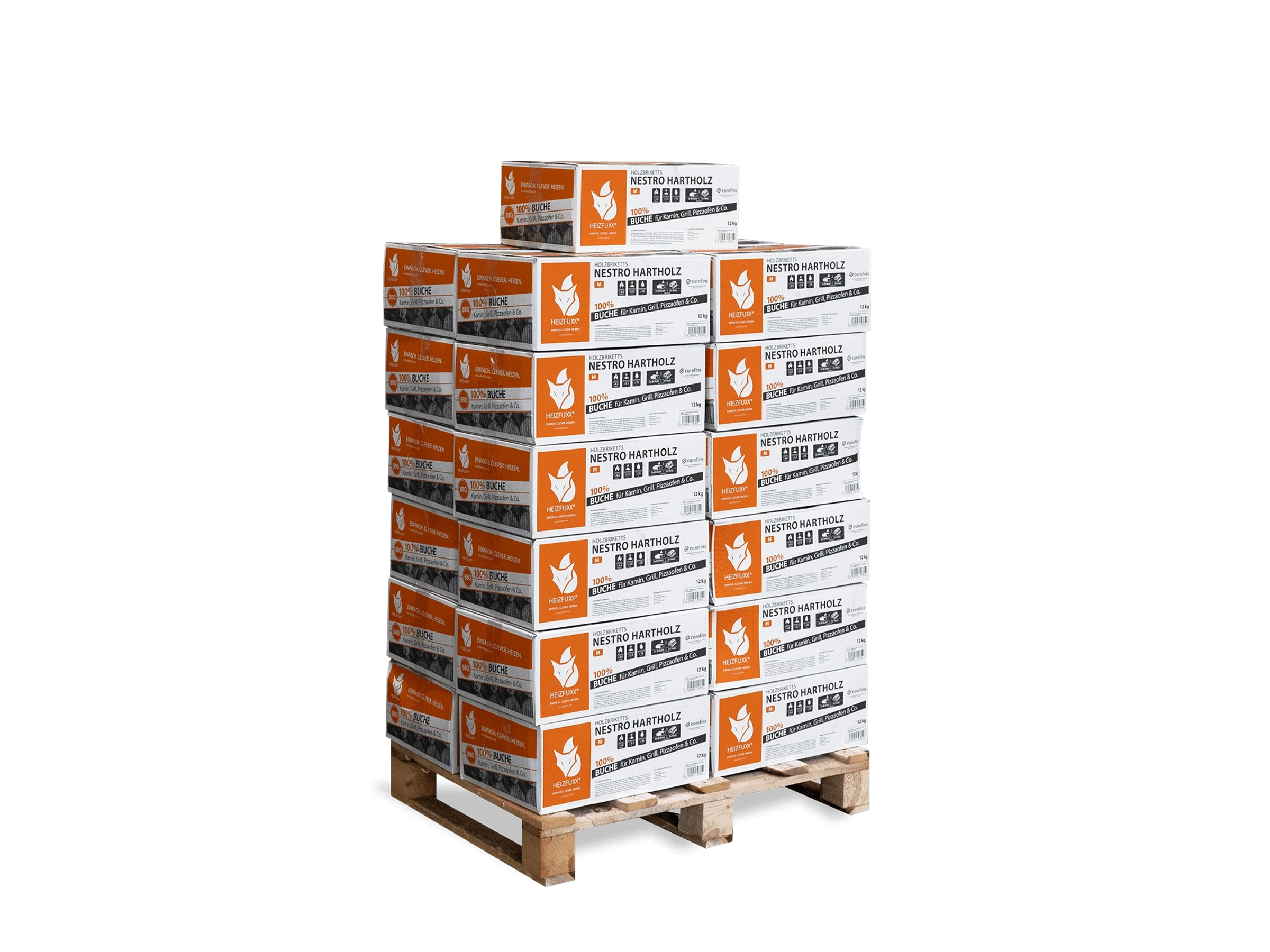 Heizfuxx Holzbriketts Nestro Hartholz m 12kg x 25 Karton 300kg Palette – Bild 5