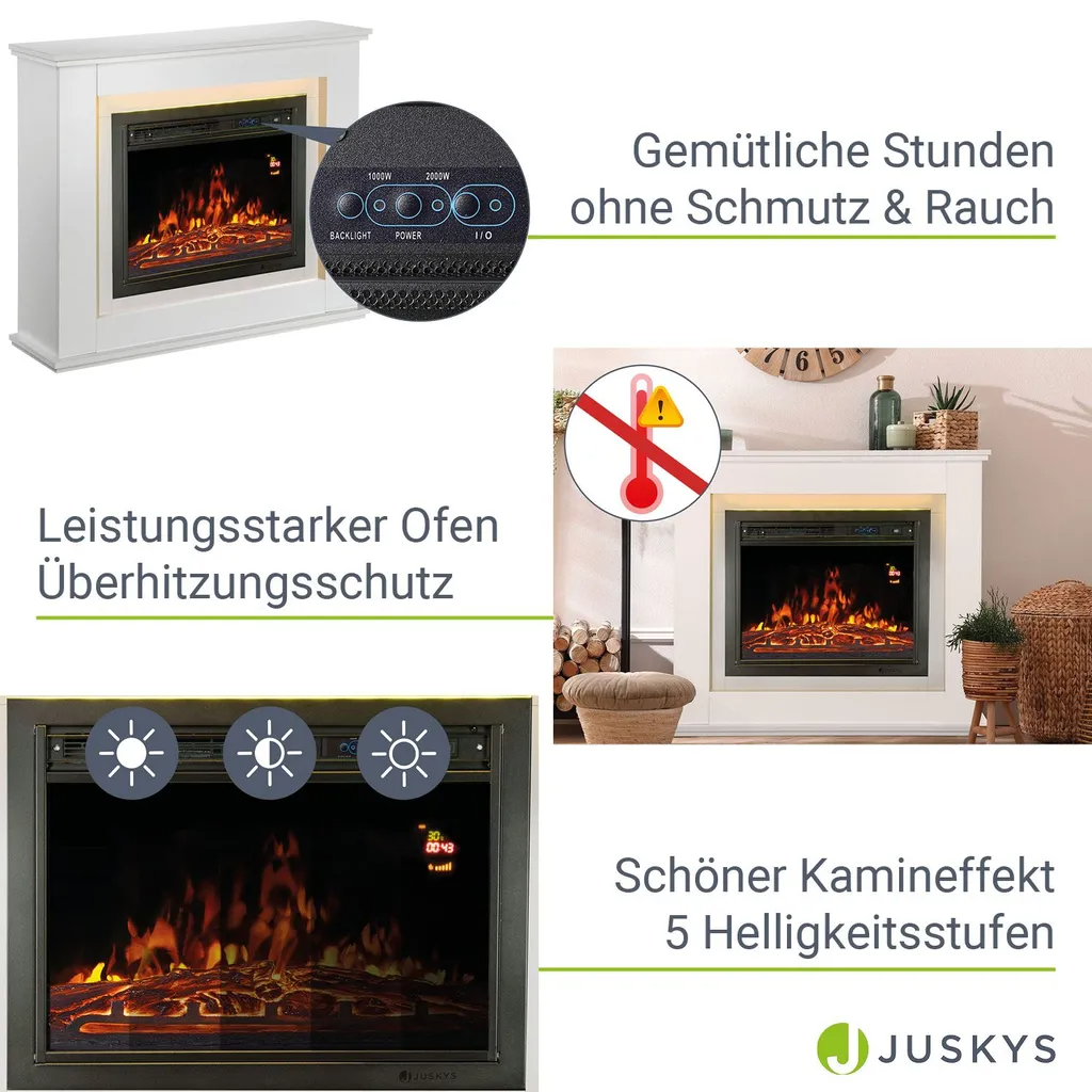 Juskys Elektrischer Kamin rechteckig weiß (51202) – Bild 12